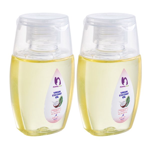 NanyKids Virgin Coconut Oil For All Skin Types, Enriched With Coconut Oil, Aloe Vera, Vitamin A & E, Jojoba Oil, (100ml) (Pack of 2)