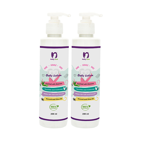 NanyKids Natural Baby Lotion For All Skin Types, Nourishes & Moisturizes Makes Skin Soft & Smooth, (200ml) (Pack of 2)